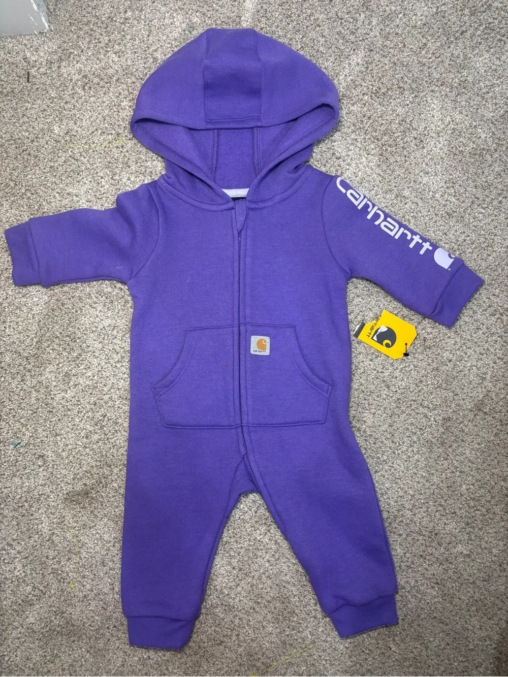 NEW! Carhartt Purple Hooded Fleece Zip-Up One-Piece Footie 3 months baby newborn